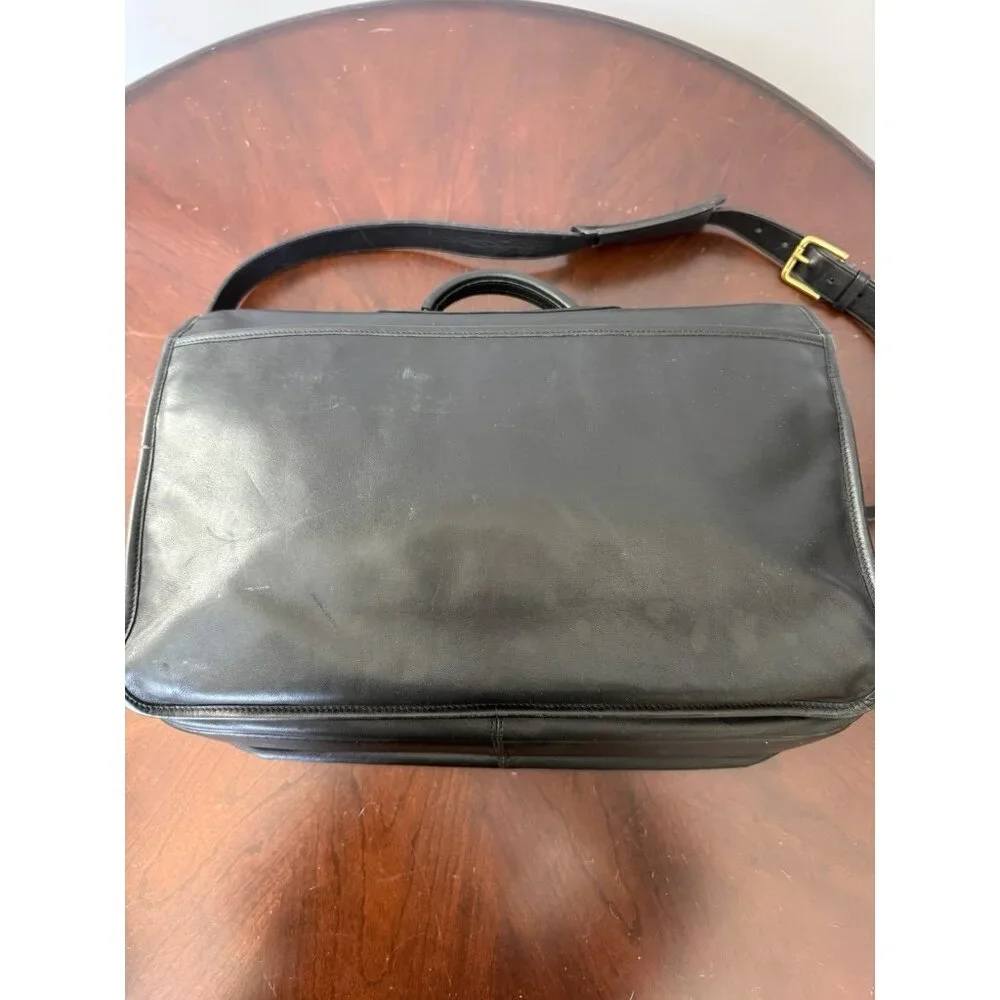 VTG COACH 0532 XL BLACK Leather Messenger Crossbody Bag BRIEFCASE Pockets Laptop
